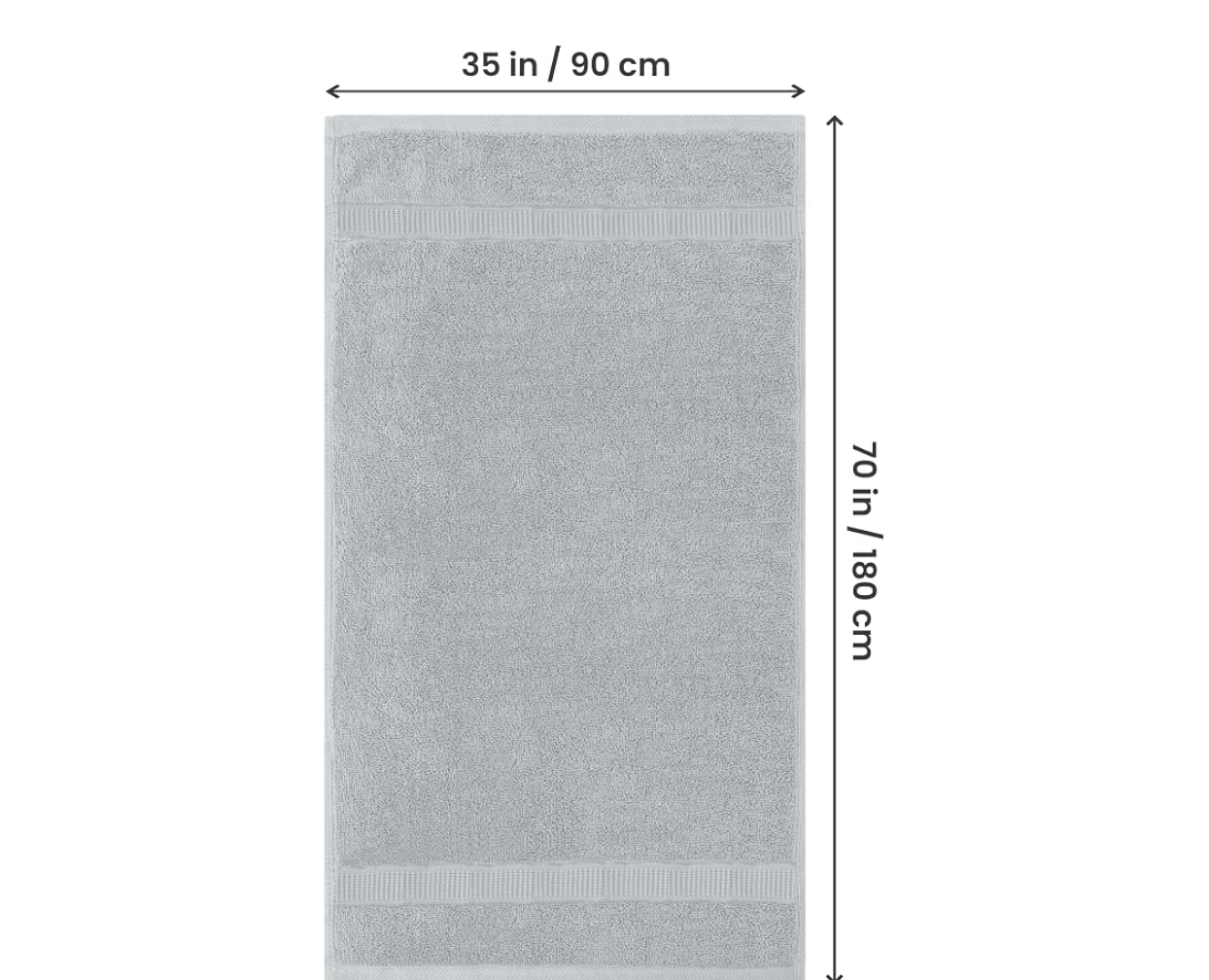 Size guide: each bath sheet measures 90 × 180 cm (35″ × 70″)
